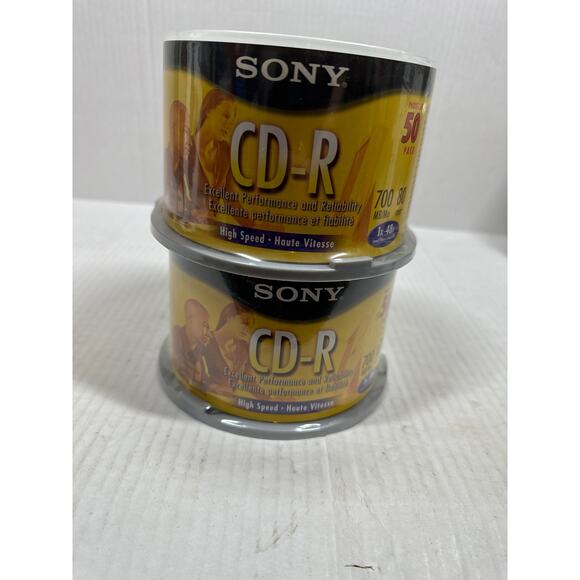 New lot of 2 Sony CD-R High Speed Recordable CDs 700 MB 80 Min 1x-48x 50 Pack - Picture 1 of 2